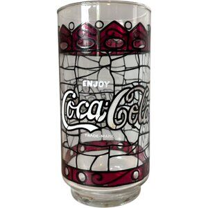 Vintage Coca-Cola Tiffany Style Stained Glass‎ Drinking Glass 16oz Coke
